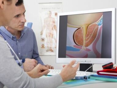 The urologist consults with the patient about potency problems